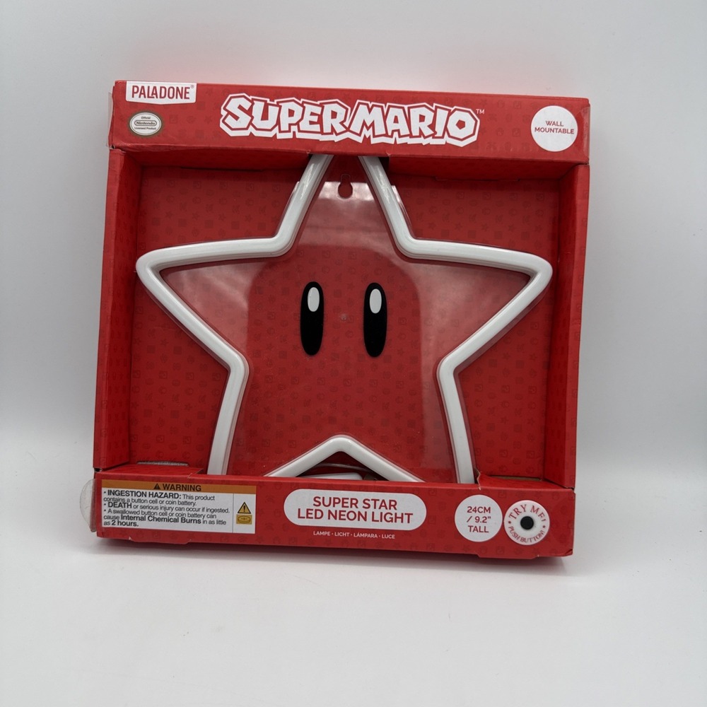 Paladone Super Mario Bros. Super Star LED Neon Light USB Powered Wall Mountable